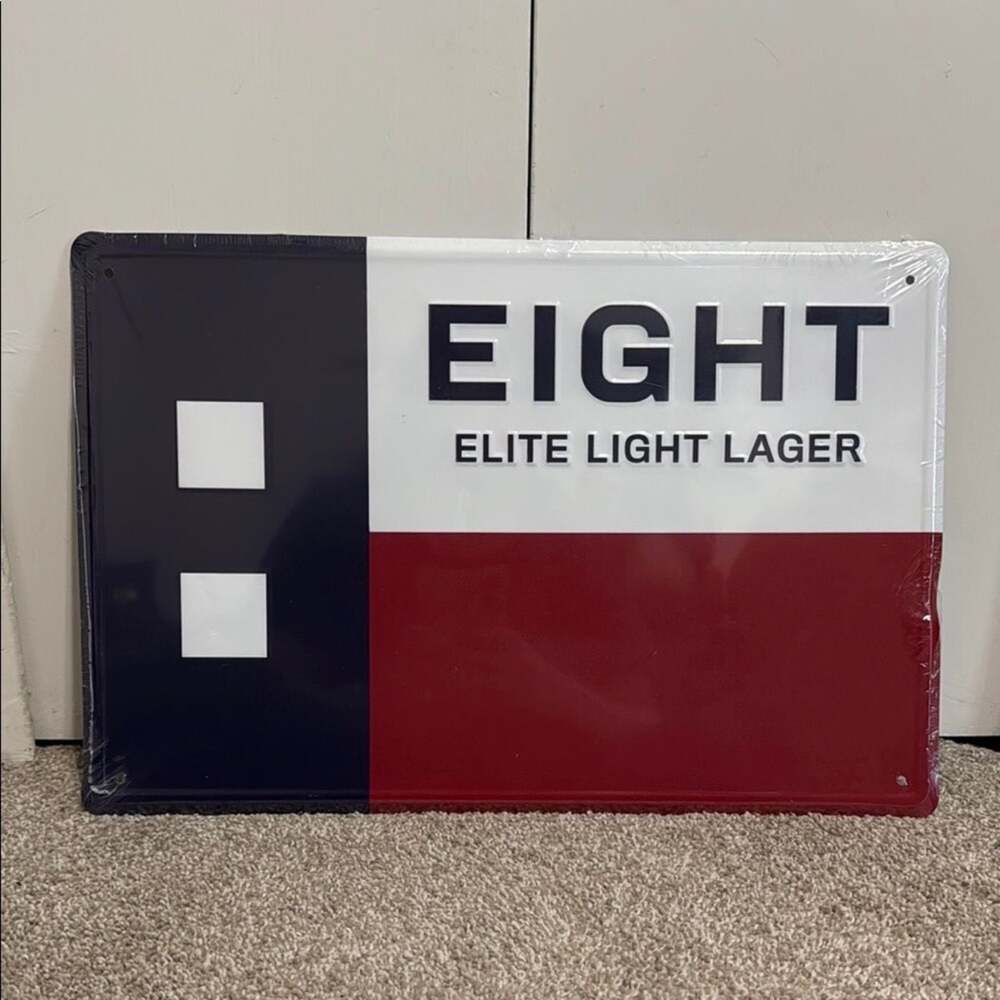 Eight Elite Light Lager Embossed Metal Beer Sign